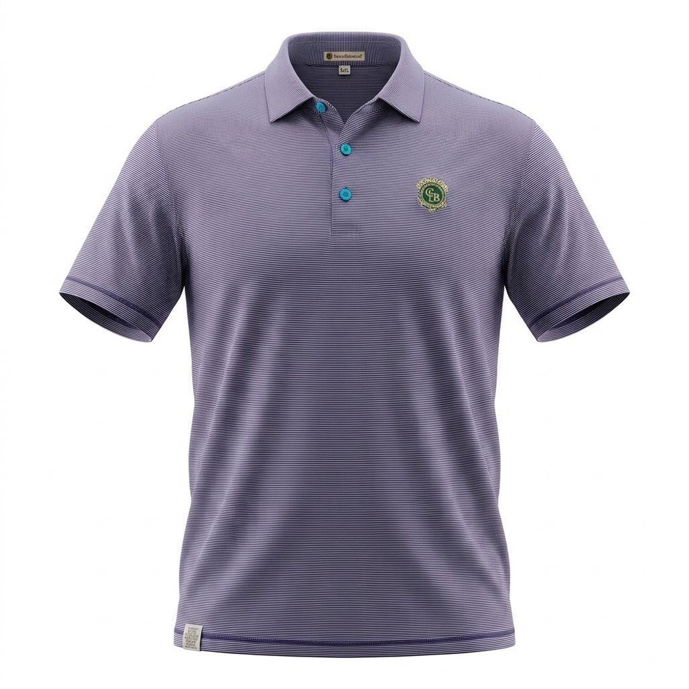Peter Millar Mens XL Purple Striped Crystal Downs Golf Crest Cotton Polo Shirt